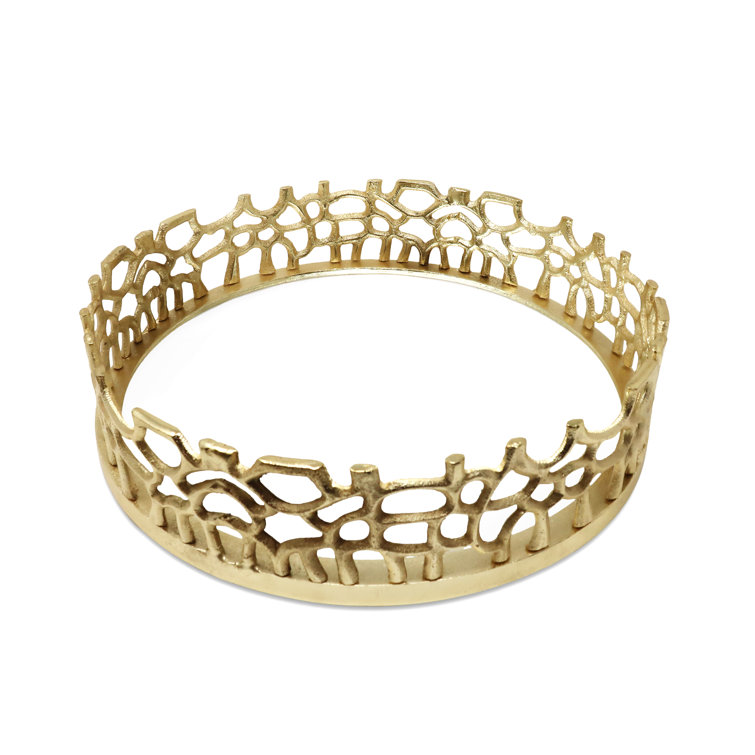 Mercer41 Navera Round Gold Mirror Tray With Lace Design Wayfair Canada